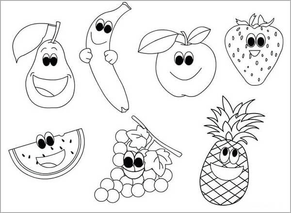 tranh tô màu các loại trái cây ngộ nghĩnh